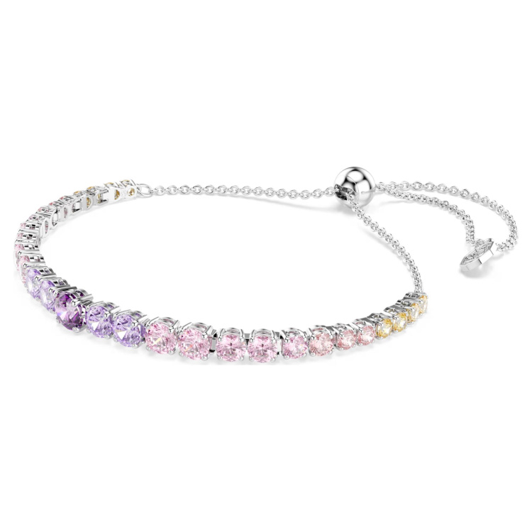 Matrix Tennis bracelet Gradient of round cuts, Multicolored, Rhodium plated
